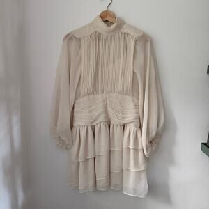 Express Mock Neck Long Pleated Tiered Mini Dress Sz Small